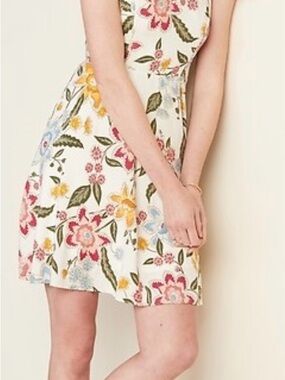 Old Navy White Mini Dress with Pink, Yellow & Blue Floral Print